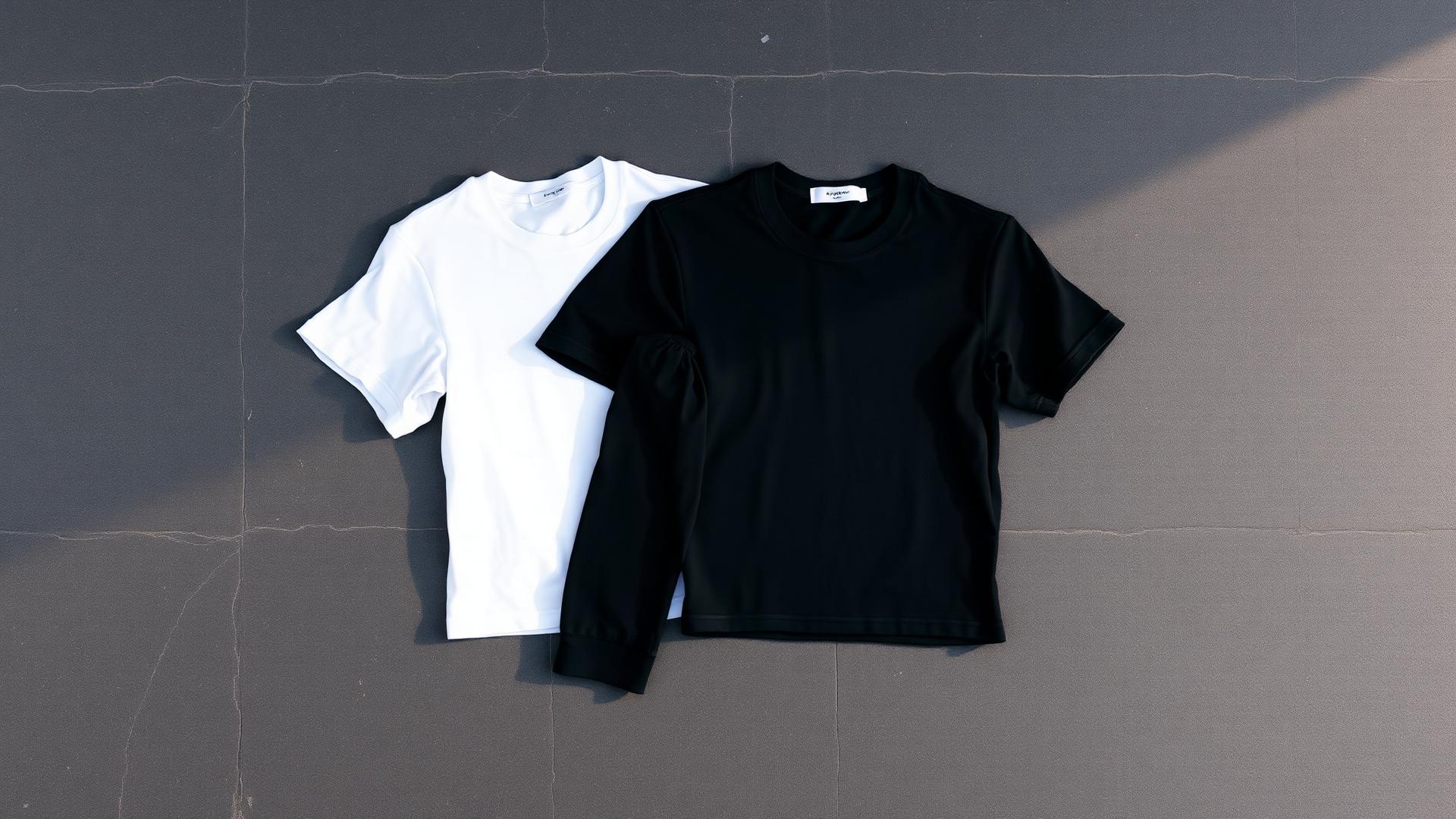 Folded white and black dawah t-shirts on a dark surface